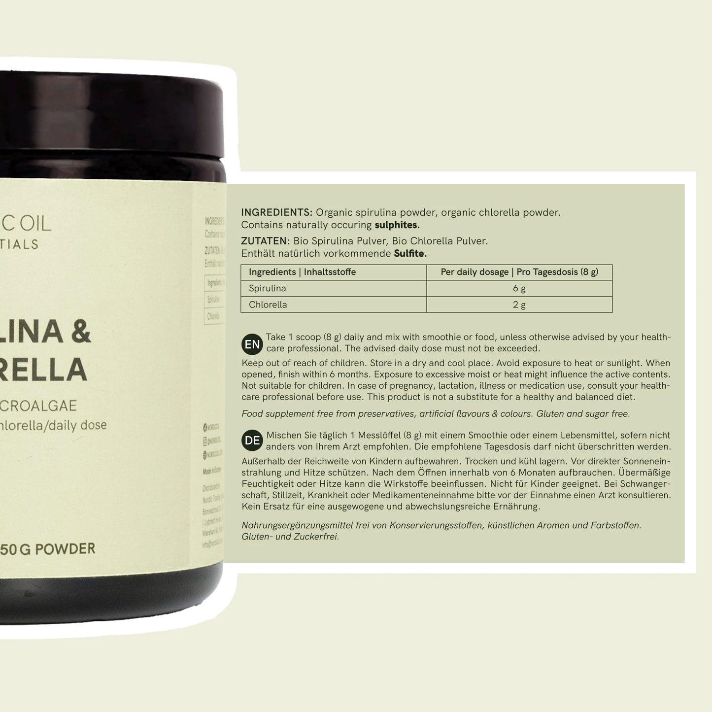 Spirulina- och chlorellapulver