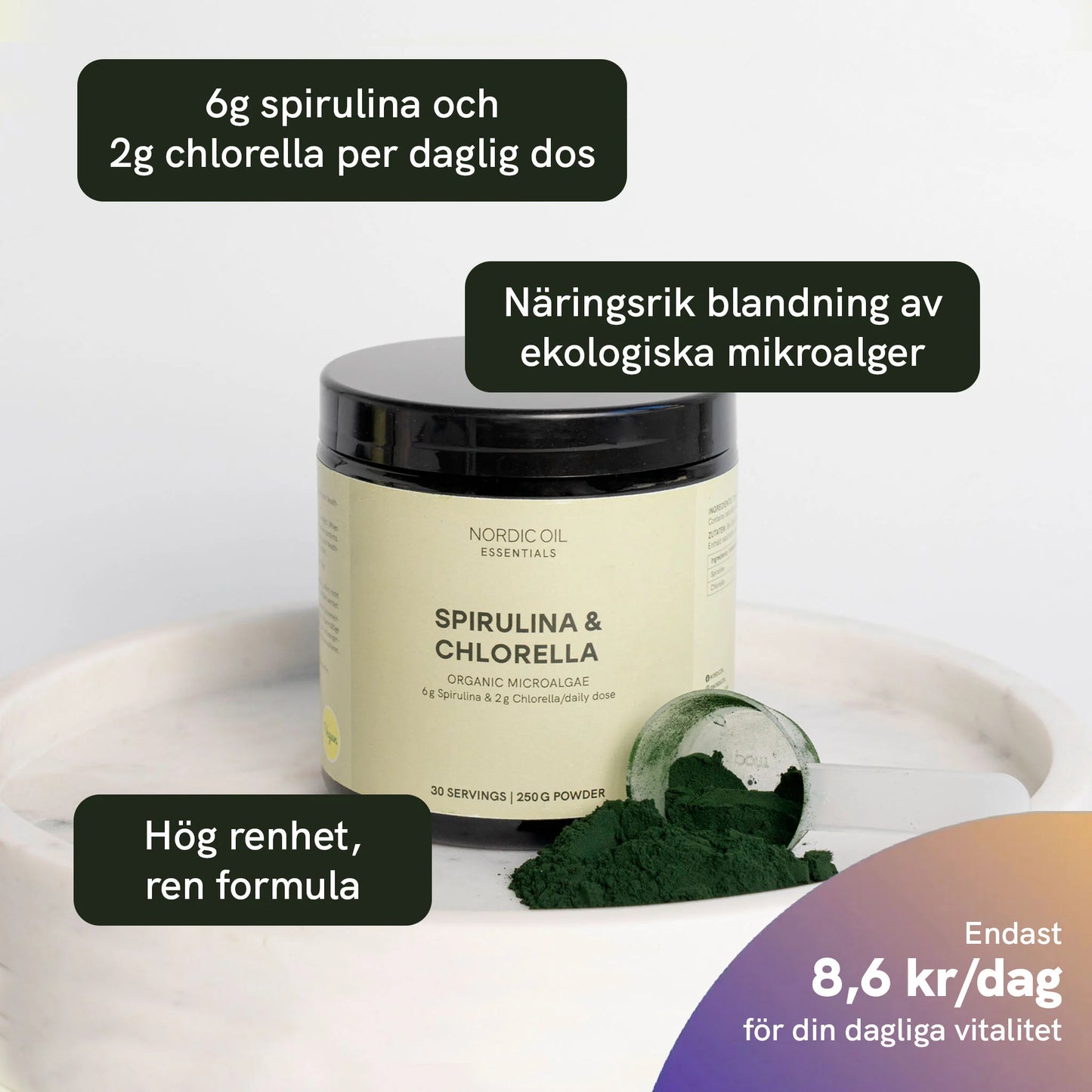 Spirulina- och chlorellapulver
